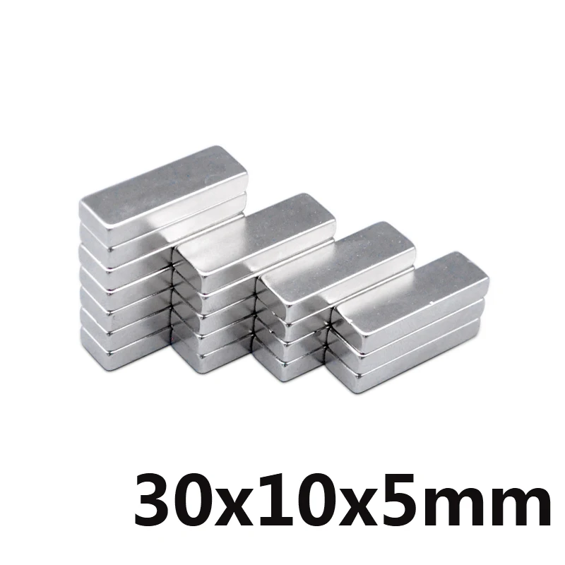 

10/30/50pcs 30x10x5 permanent Rare Earth Magnet Bar pull force 6.3KG strong power ndfeb fasterners Nodymium 30*10*5 Square