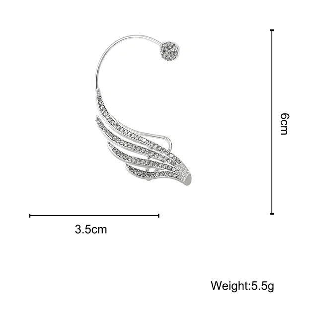 FLASHBUY Single New Korean Angel Wing Rhinestone Earrings Shiny Drill Arc Ear Hanging Clip Earrings for