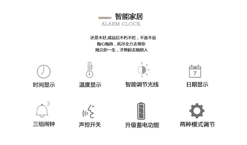 New Style Creative Chargeable Smart Electronic Voice LED Alarm Clock Mute Night Light Multi-functional Home Wood Clock