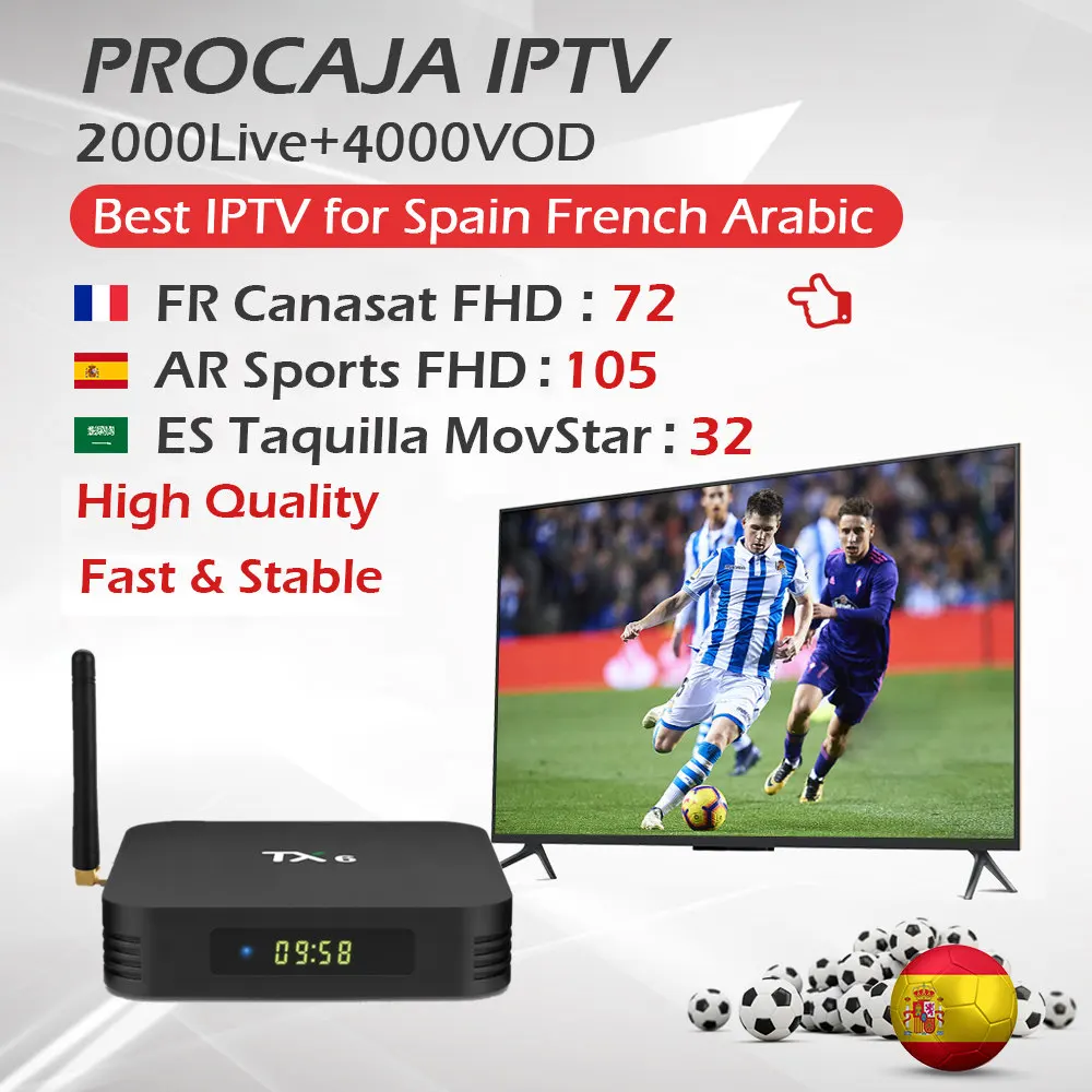 Лидер продаж TX6 Android 9,0 ТВ приставка Allwinner H6 4G/64G двойной Wifi BT5.0 приставка 1 год Procaja IP tv Франция Арабский испанский IP tv