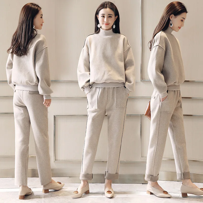 

2018 Spring New Style WOMEN'S Suit Woolen Slimming Loose Fashion Fashion Versatile Korean-style Casual Long Sleeve Two-Piece Set
