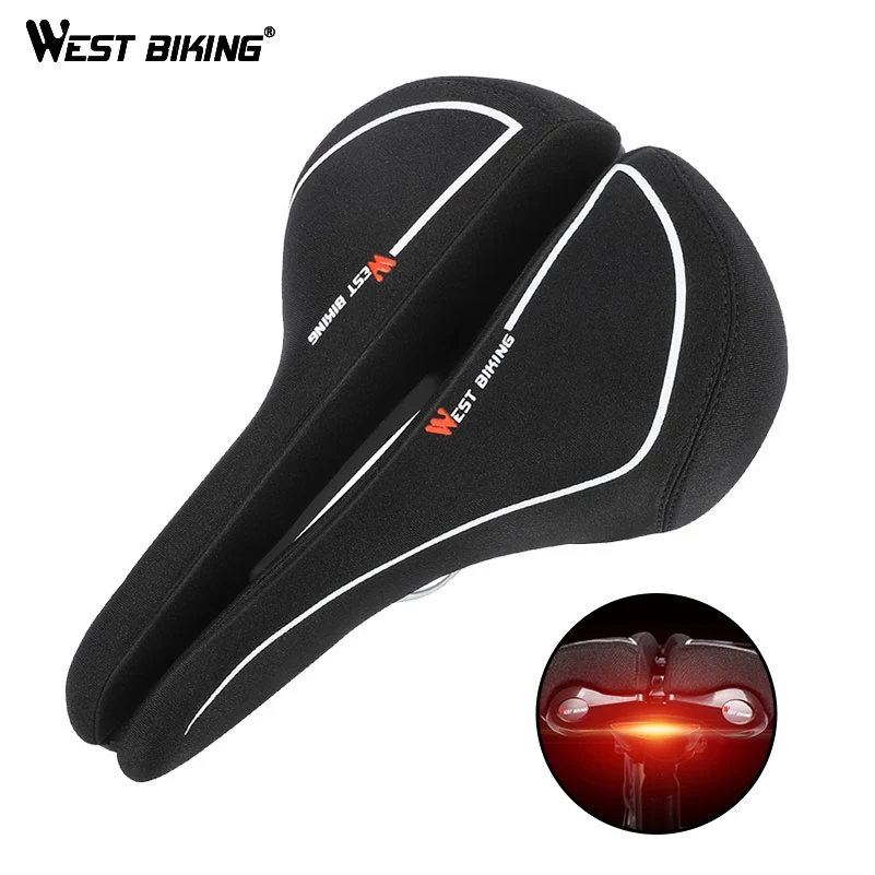 

WEST BIKING MTB Bicycle Saddle with Taillight Silicon Gels Cycling Saddle Soft Comfortable Cushion Seat Shockproof Bike Saddle