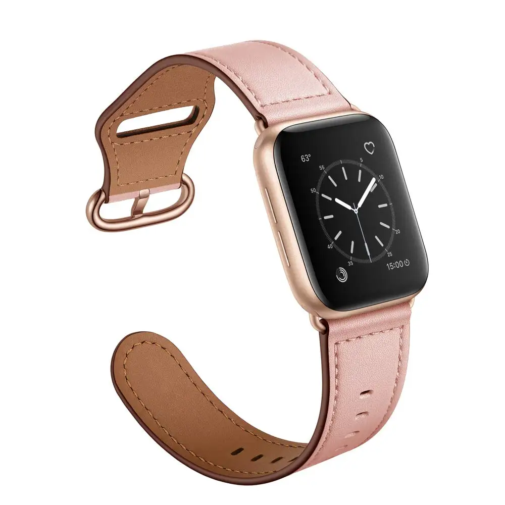 pink A Кожаный ремешок для Apple watch 44 мм 40 мм iWatch 42 мм 38 мм браслет для часов из натуральной кожи Apple watch 5 4 3 2 1 - Цвет ремешка: pink A
