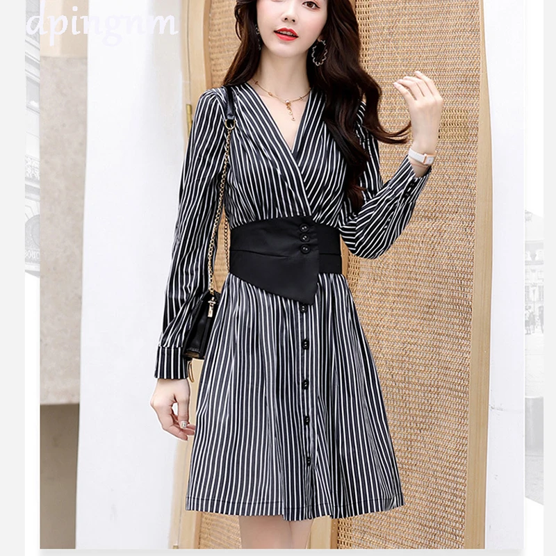 

2020 new long sleeve slim stripe dress Vestidos