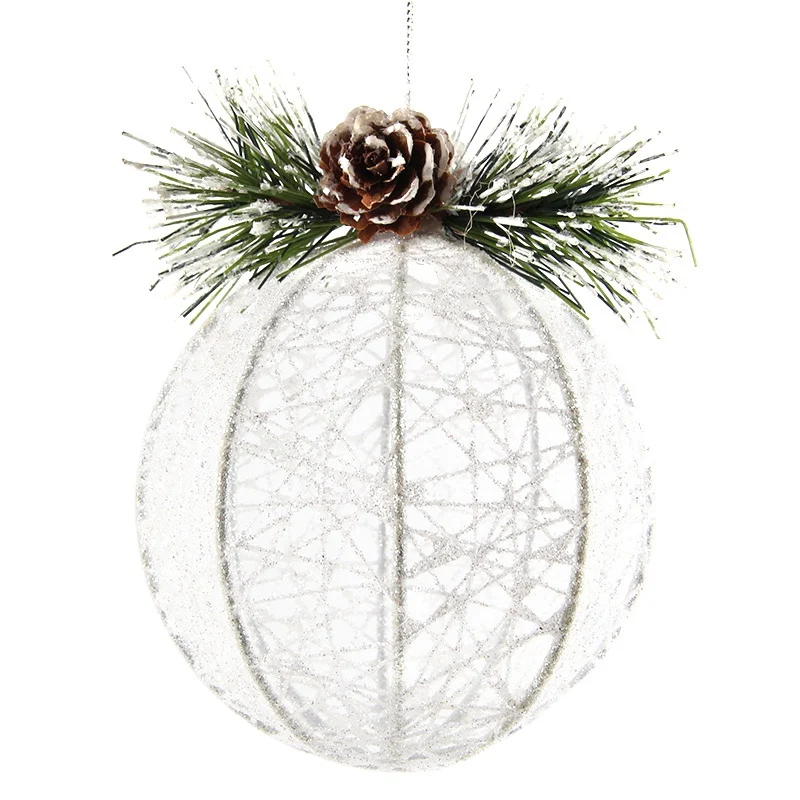 Рождественский железный провод плетеный шар кулон с искусственная сосна конус рождественские блестящие украшения праздничный сезонный декор 9x10 см
