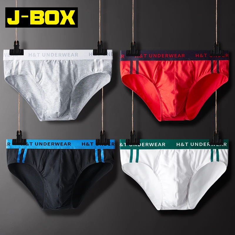 

J-BOX 1-4PCS/Lot New Men Underwear 95% Cotton Sexy Men Briefs Breathable Slip Cueca Gay Male Panties Fashion Underpants Briefs