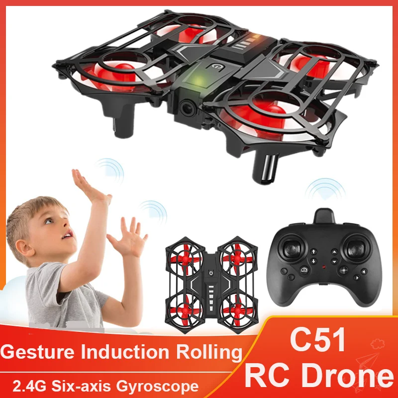 2.4G Six-axis Gyroscope RC Drone Induction Gesture Rotating Rolling Remote control Aircraft C51 Mini Drone Kids Toys Boy Gift
2.4G Six-axis Gyroscope RC Drone Induction Gesture Rotating Rolling Remote control Aircraft C51 Mini Drone Kids Toys Boy Gift