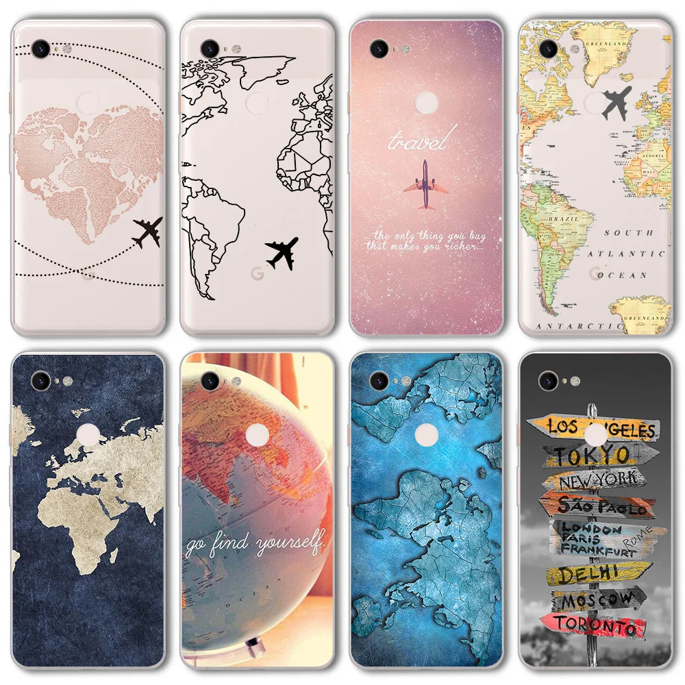 ciciber Funda Case for Google Pixel 5 4 3 2 XL Luxury Map Wanderlust Fashion Vogue Soft Silicone for Google Pixel 4a 3a XL Coque