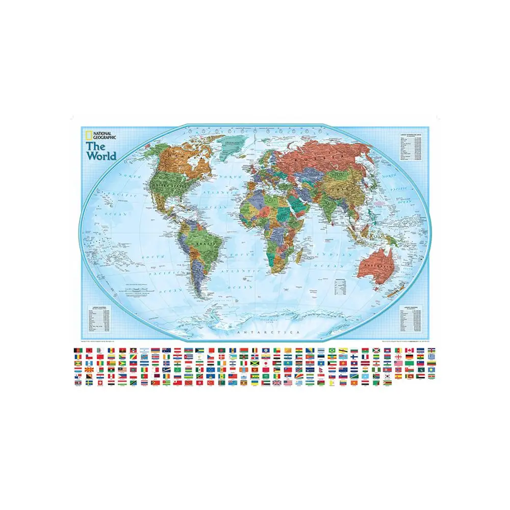 

150x100cm The World Hammer Projection Map With National Flags Non-woven Physical World Map For Culture And Education