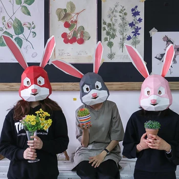 

3D Paper Mold Rabbit Head Mask Headgear Animal DIY Paper Card Model Home Room Decor Craft Party Easter Halloween Cosplay Props