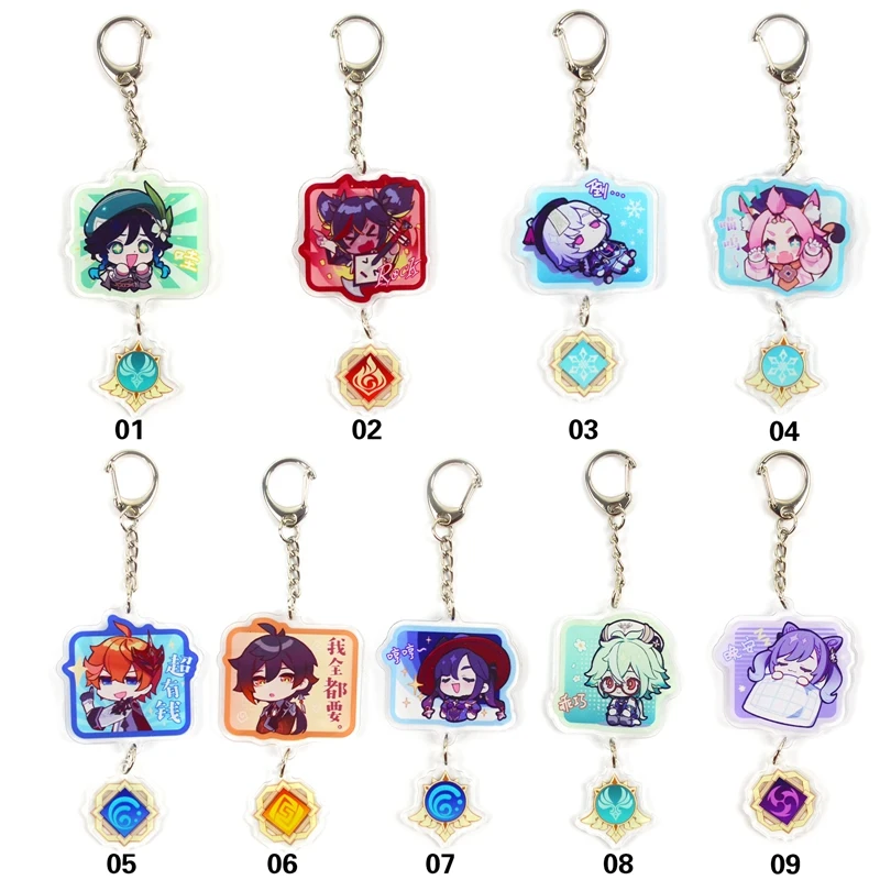 Anime Keychain Acrylic Genshin Impact Venti Hutao Xiao Ganyu Albedo Zhongli Tartaglia Klee Diluc