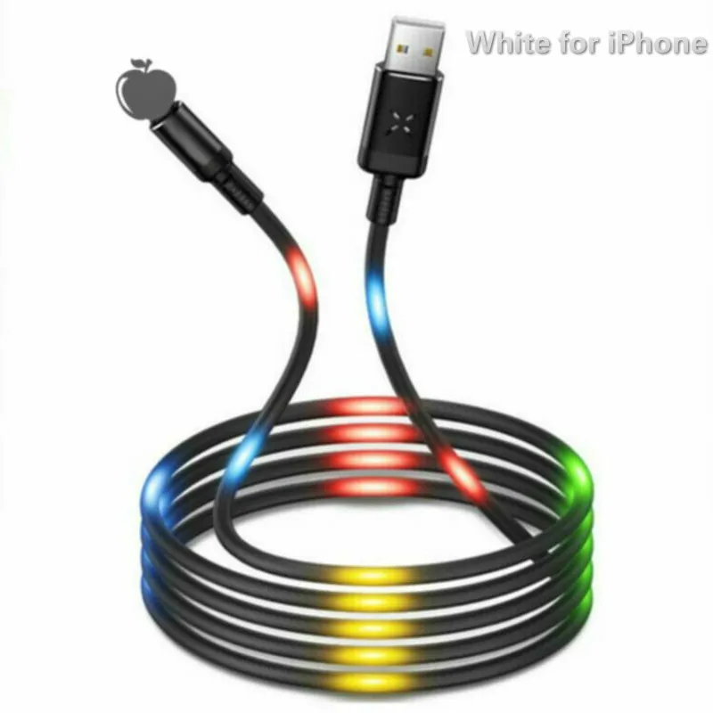 Colorful LED Light Flash Magnetic Fast Charging Micro USB Type C Cable Charger For iPhone XS X 8 7 Samsung USB C Cable - Цвет: White for iPhone