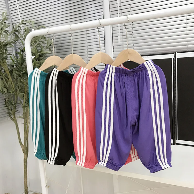 Летние противомоскитные штаны для малышей свободные тонкие штаны-фонарики в полоску детские штаны с высокой талией для мальчиков и девочек