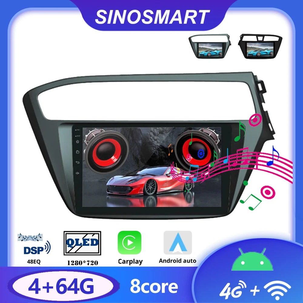 Sinosmart Car GPS Navigation Radio for Hyundai I20 2014 2015 2016 2017 2din 2.5D QLED Screen 8 Core DSP 48EQ | Автомобили и