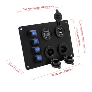 

Rocker Switch Panel Gang with Dual USB Socket + Cigarette Lighter LED Light