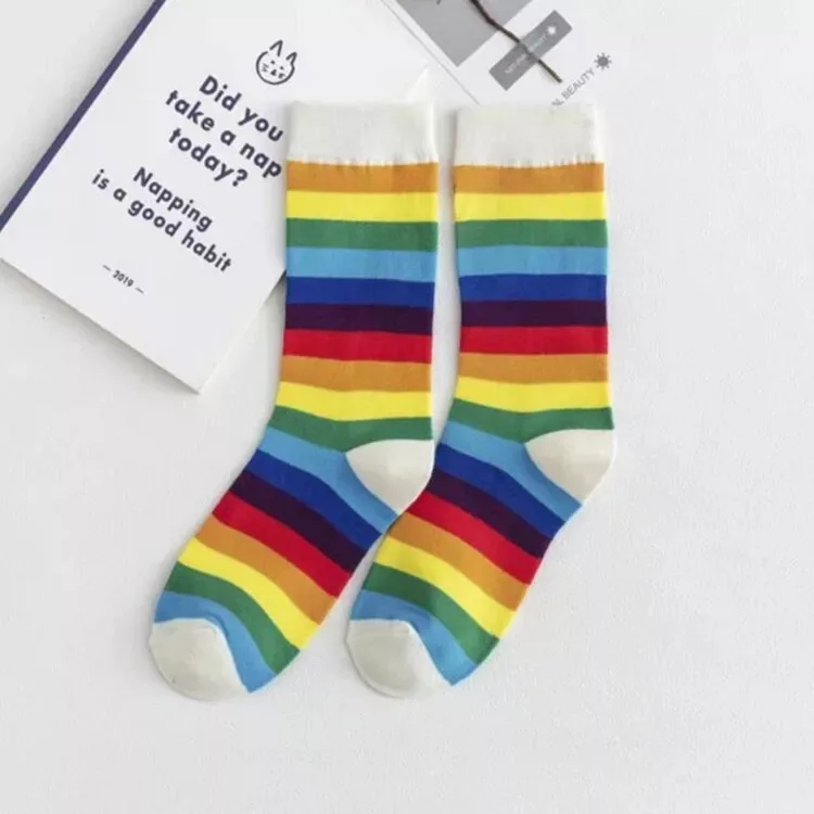 Socks Women's Rainbow Lovers Spring Summer Colorful Print Stripe Cotton Outdoor Sport  Street Harajuku Kawai Men Socks wool socks women Women's Socks