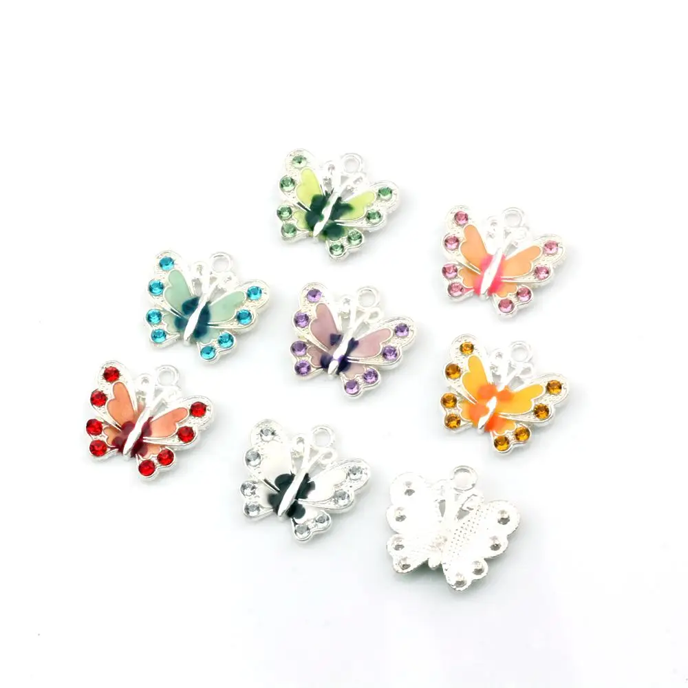 42Pcs 7-Color Rhinestone Enamel Butterfly Alloy Charm Pendants Fashion Jewelry DIY Fit Bracelets Necklace Earrings 22x20.5mm