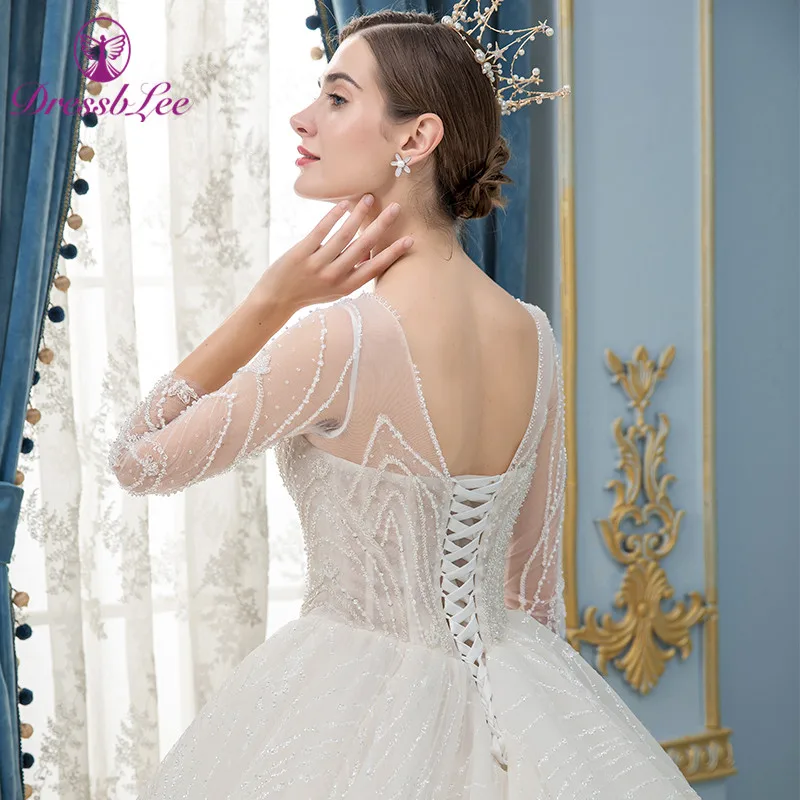 DressbLee Новое поступление блестящее свадебное платье размера плюс с длинным рукавом свадебное платье с вышивкой из кристаллов Свадебные платья