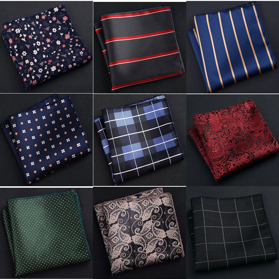 Fashion Pocket Square Green Navy Colorful Handkerchief 22*22cm Silk Floral Striped Paisley Hanky Suit Men's Business Wedding pocket square mini handkerchief
