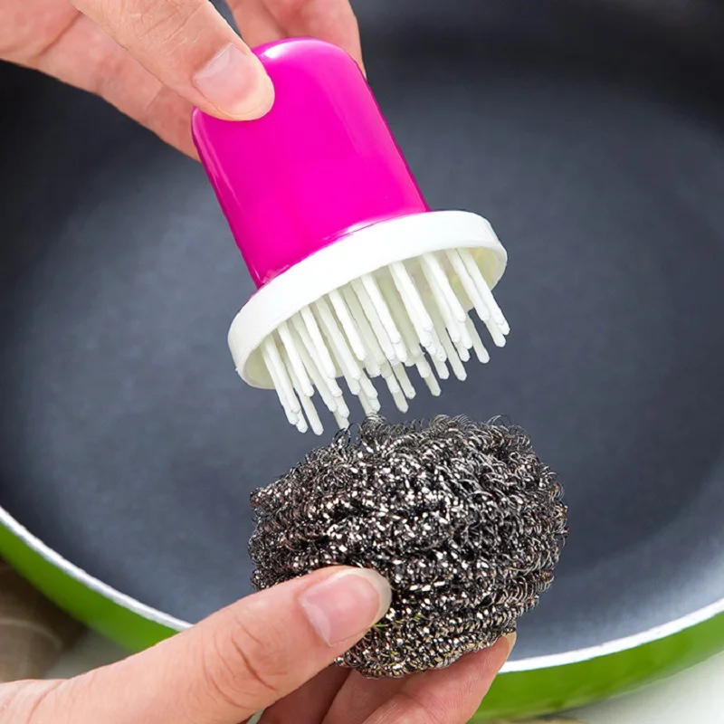 Stainless Steel Scrubber Dish Brush with Handle, Kitchen Steel