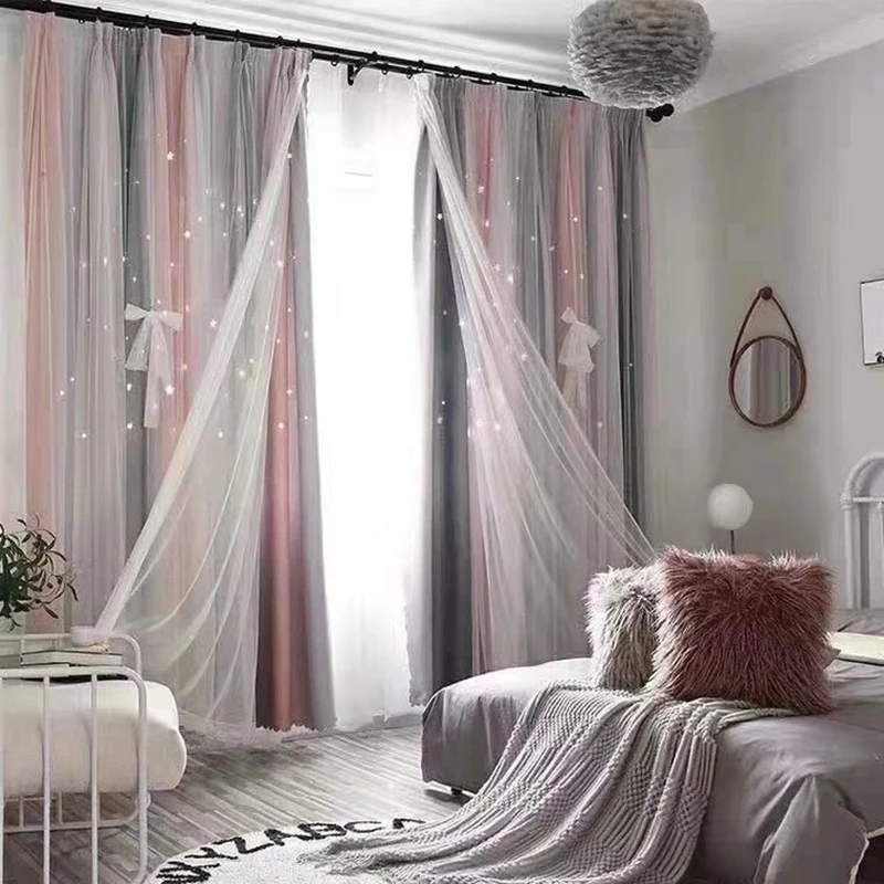 Hollow out Stars Gradient Color Curtains For Living Room Tulle On The planetarium windows Modern | Дом и сад