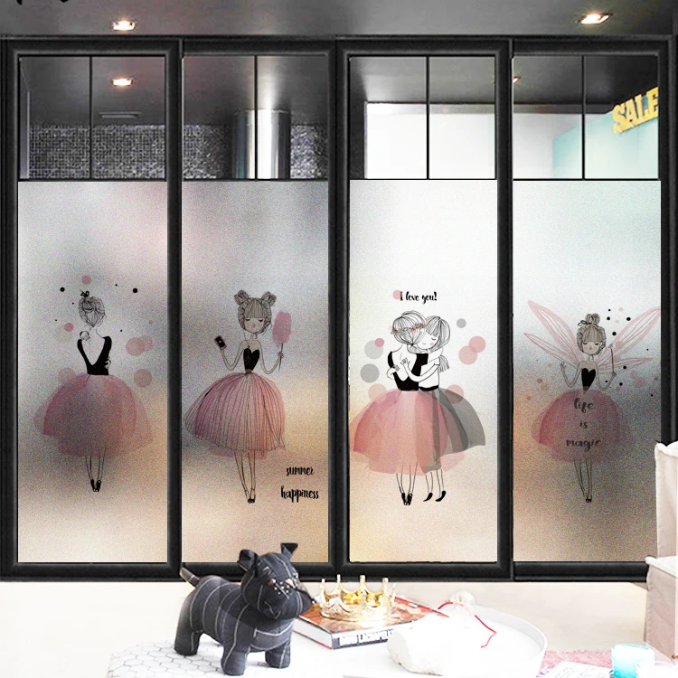 Customized Size Static Cling Window Film Pink Girl  Pattern Decorative Privacy Protection Glass Foil For Kitchen Bathroom Bedroo