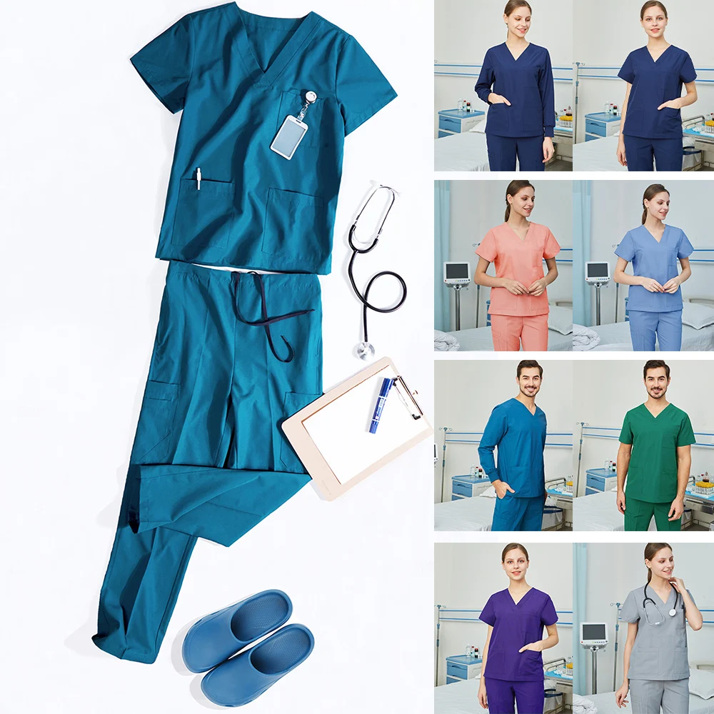 Nurse Scrub Set Uniform Solid Super sale Nursing Scrubs Uni Workwear Max 90% OFF Doctor