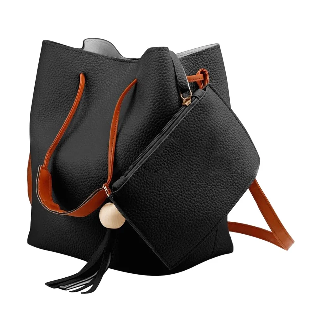 Модная женская винтажная сумка-мешок, сумка-мессенджер с кисточками, роскошная Ретро сумка на плечо, Простой PU чехол для мусора# YJ - Цвет: Black