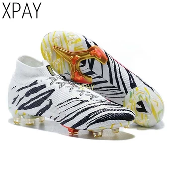 

free socks Men Football Boots High Ankle Soccer Shoe Women Soft Groud Man Football Shoes Socks Cleats Training