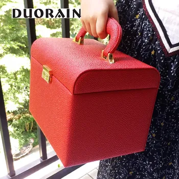 

Hot selling PU leather Make up Box with mirror Makeup Case Beauty Case Cosmetic Bag Lockable Jewelry Box for ladys gift