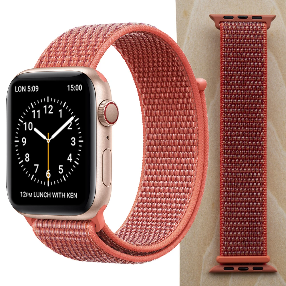 Высококачественный нейлоновый спортивный ремешок для Apple Watch Series 5 4 3 2 1, мягкий дышащий тканый ремешок 44 мм iwatch 38 мм 40 мм - Цвет ремешка: Nectarine