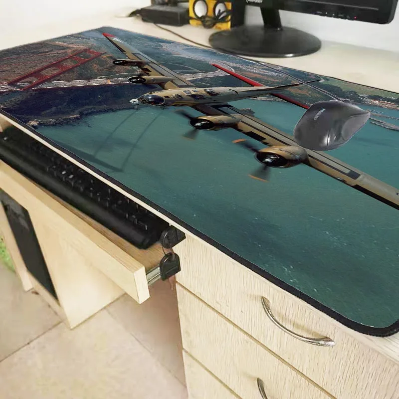 Mouse pad para jogos com bordas costuradas, avião aviação esteira