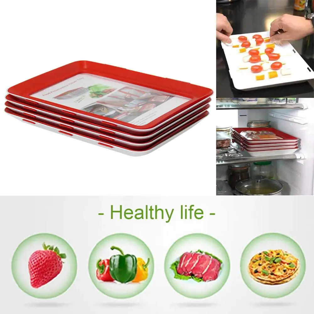 

4pcs Clever Tray Creative Kitchen Items Food Storage Container Set Food Fresh Storage Microwave Cover Food Preservation Tray