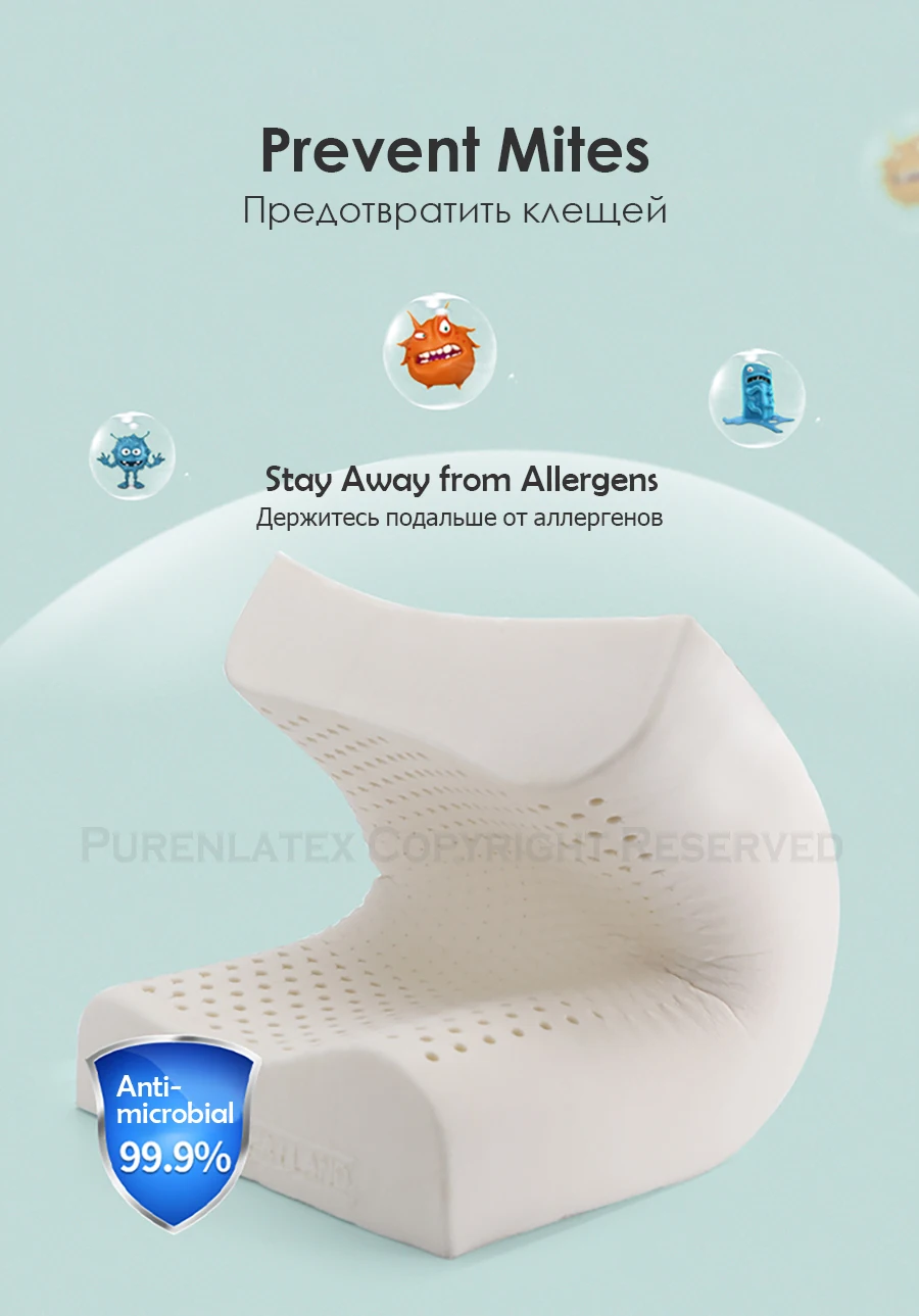 PurenLatex 50x30 Thailand Pure Natural Latex Pillow Spine Neck Protective Student Kid Teenager Cervical Pillow Orthopedic Pillow-xq (4)