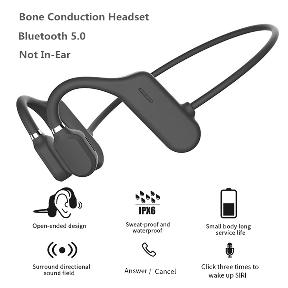 Bone Conduction Headphones Bluetooth Wireless Waterproof Comfortable Wear Open Ear Hook Light Weight Not In ear Sports Earphones