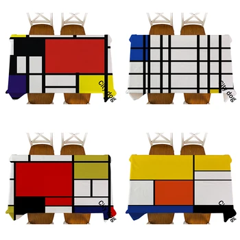 

Home Style Decorative Geometric Mondrian's lattice Table Cloth waterproof Cotton Linen Tablecloth Dining Table Cover For Decor