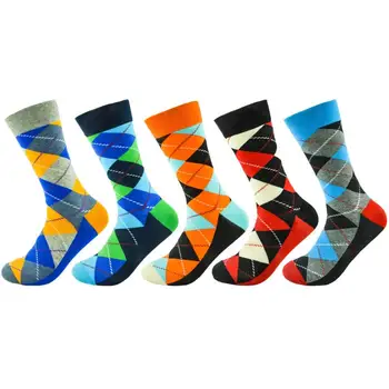 

Cotton Men Long Socks Plaid Hit Color Comfortable Sports Calf Length Socks Men Combed Business Party Dress Cotton Socks Man