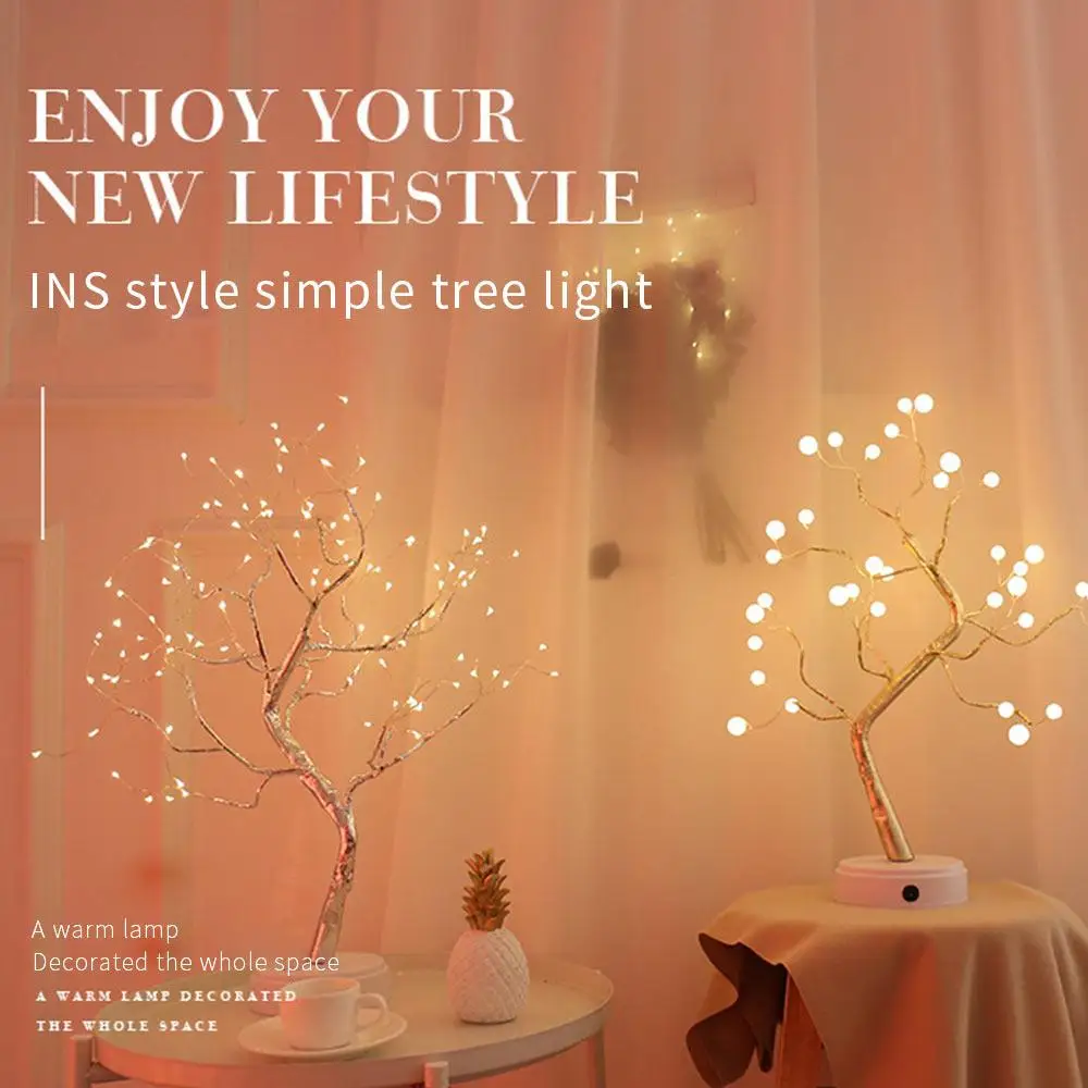 

LED Night Light Tree Shape Decoration USB Colorful Tree Night Light Portable Copper Wire Base Home LED USB Table Lamp Room Gift