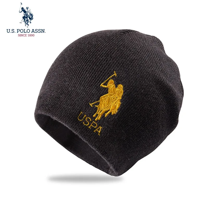 Модная вязаная шапка Us Polo Assn с вышивкой для пары черная осенне-зимняя теплая