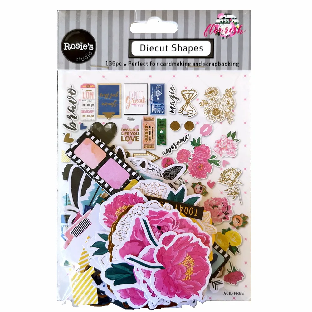 

CRZCrafter 136pcs Printed Paper Diecut Shapes Ephemera Foil Designs Embellishments DIY Crafts Scrapbooking Cardmaking Journaling