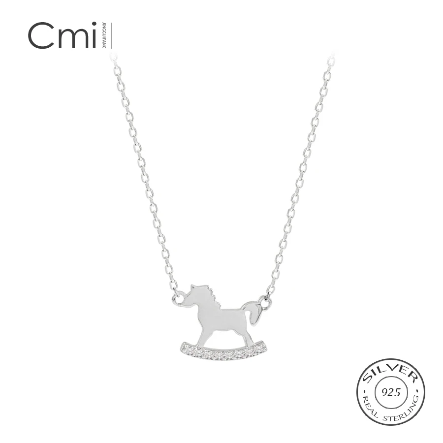 Real 925 Sterling Silver Zircon Horse Choker Pendant Necklace For Fashion Women Party Fine Jewelry Cute Accessories Gift | Украшения и