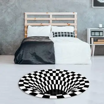 

3D Printed Illusion Rug Round Grid Vortex Carpet Floor Halloween Tricky Mat