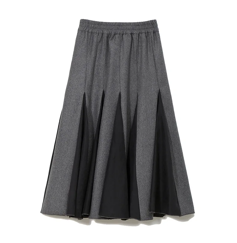 Осенне-зимняя юбка, женская элегантная винтажная плиссированная длинная юбка с высокой талией, шикарные простые трапециевидные юбки