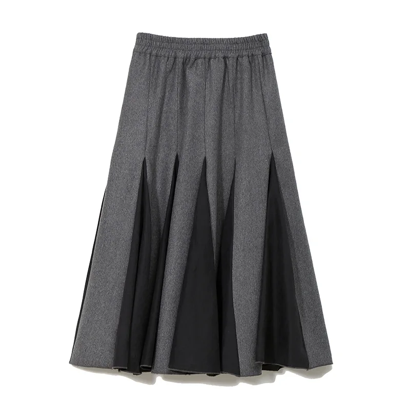 Autumn Winter Skirt Women Elegant Vintage Splice Draped Long Skirts Ladies High Waist Chic Simple A-line Skirts Muslim Clothing