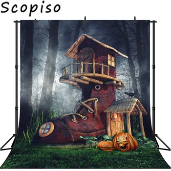 

Scopiso seamless photography background Boots House evil pumpkin Halloween theme backdrop professional photo background studio