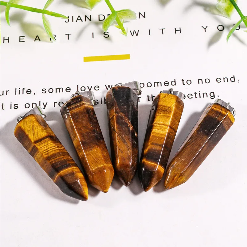 Natural Crystal Stone Tiger's Eye Rose Quartz Hexagon Prism Pendants Charms For Diy Earrings Necklace Jewelry Making
