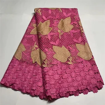 

5Yards Swiss Stones water soluble Velvet Lace Fabric Flowers Embroidered Heavy African Lace Velvet Fabric for Wedding pink