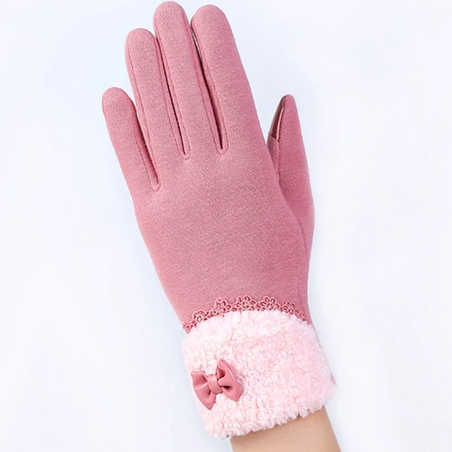 Элегантные женские перчатки зимние осенние теплые банты мягкие перчатки рукавицы из кашемира полный палец женские перчатки handschoenen - Color: 2