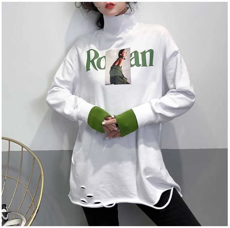 NiceMix moda feminina, весна-осень, новые Мультяшные лоскутные Футболки с длинным рукавом, женская одежда, vetement femme, женские топы, повседневные