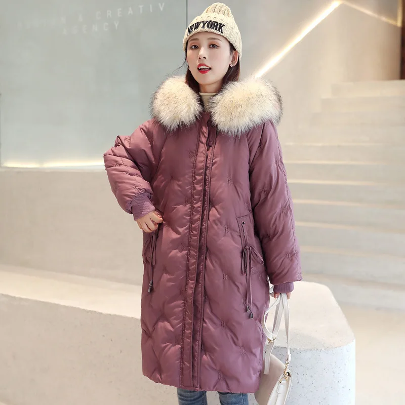 New Big Fur Collar Ladies Long Coats Parka Womens Jackets Casual Women Winter Jacket Cotton Padded Warm Thicken - Цвет: Фиолетовый